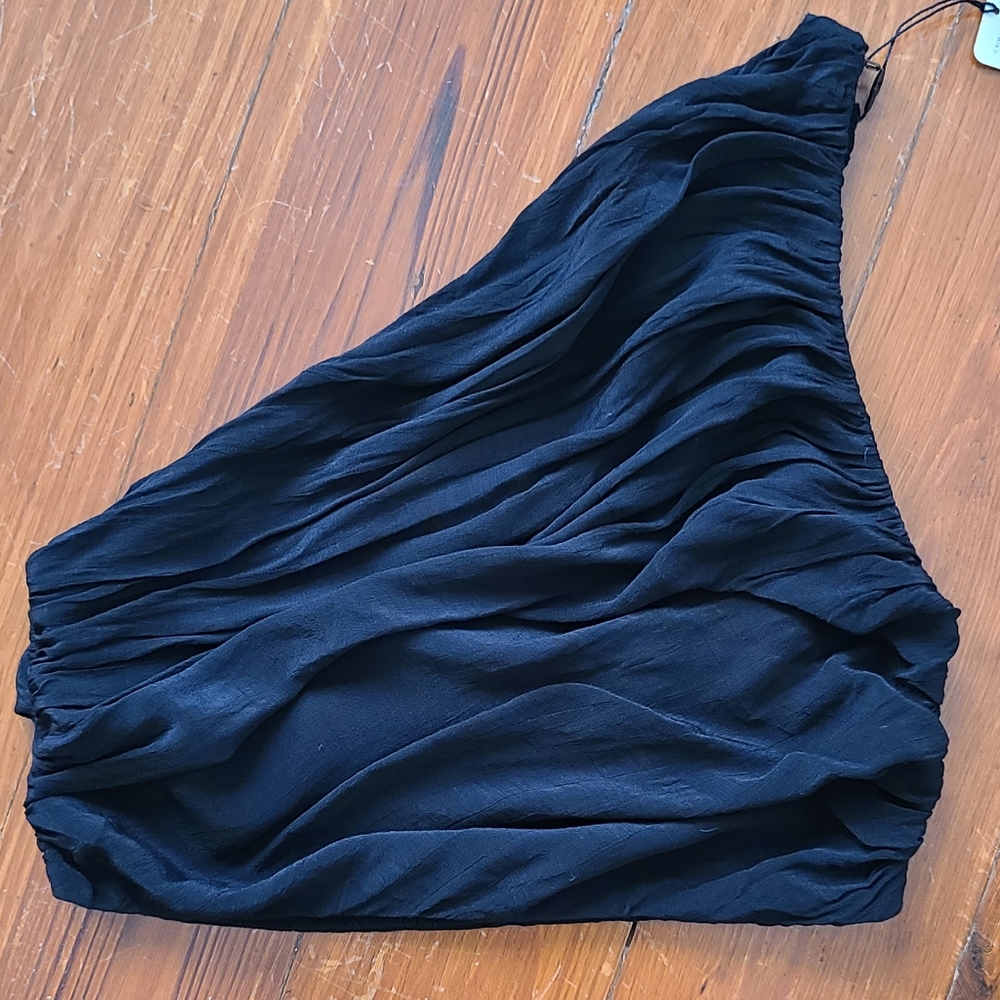 Free People Black One-Shoulder Ruched Crop Top